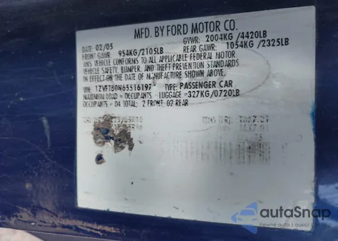 2005 Ford Mustang V6 Deluxe/V6 Premium from USA, damaged, VIN 1ZVFT80N655161973